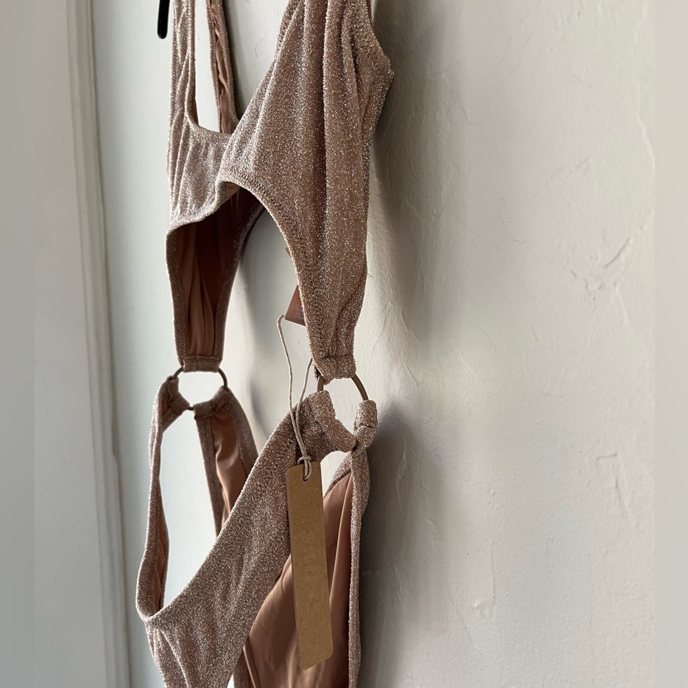Shimmer Cutout One-Piece Swimsuit - Champagne - Picture 6 of 7